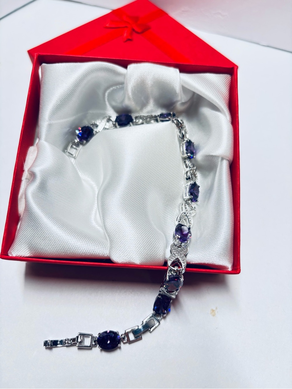 Vintage Style Amethyst Purple Crystal Infinity Twist Tennis Bracelet 7”